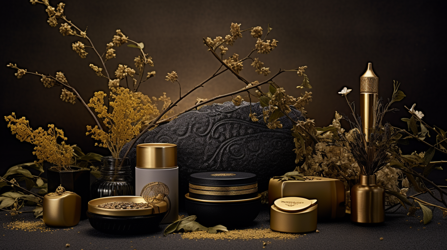 image luxueuse au ton sombre illustrant l'harmonie de la K-Beauty