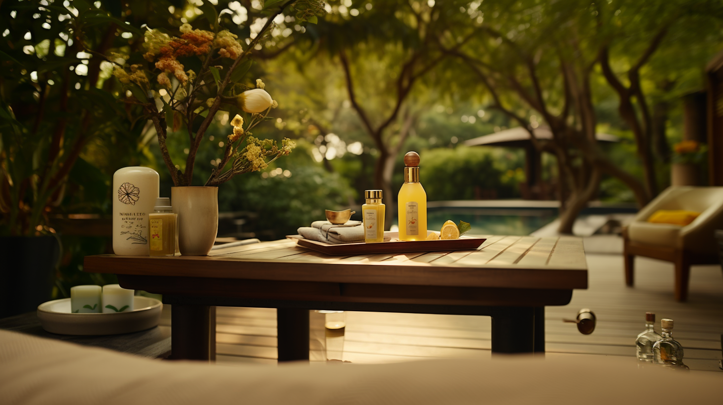 Produits AXIS-Y sur fond naturel, illustrant la synergie entre science et nature pour une peau équilibrée et éclatante, spécifique au climat humide.