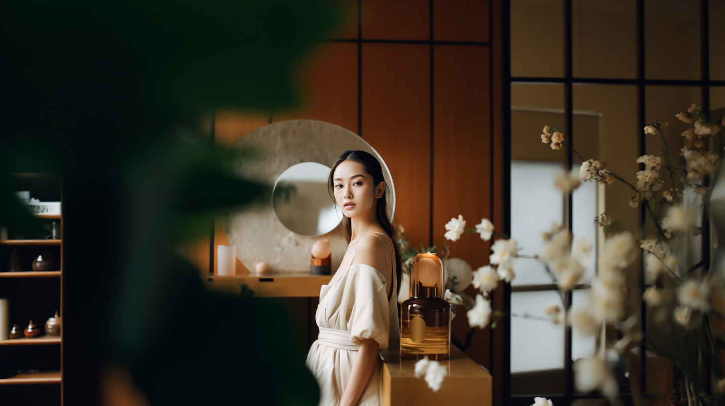 Gamme de soins Cos De BAHA avec sérums et crèmes sur table en bois, mettant en avant des ingrédients naturels pour un soin de peau revitalisant et efficace.