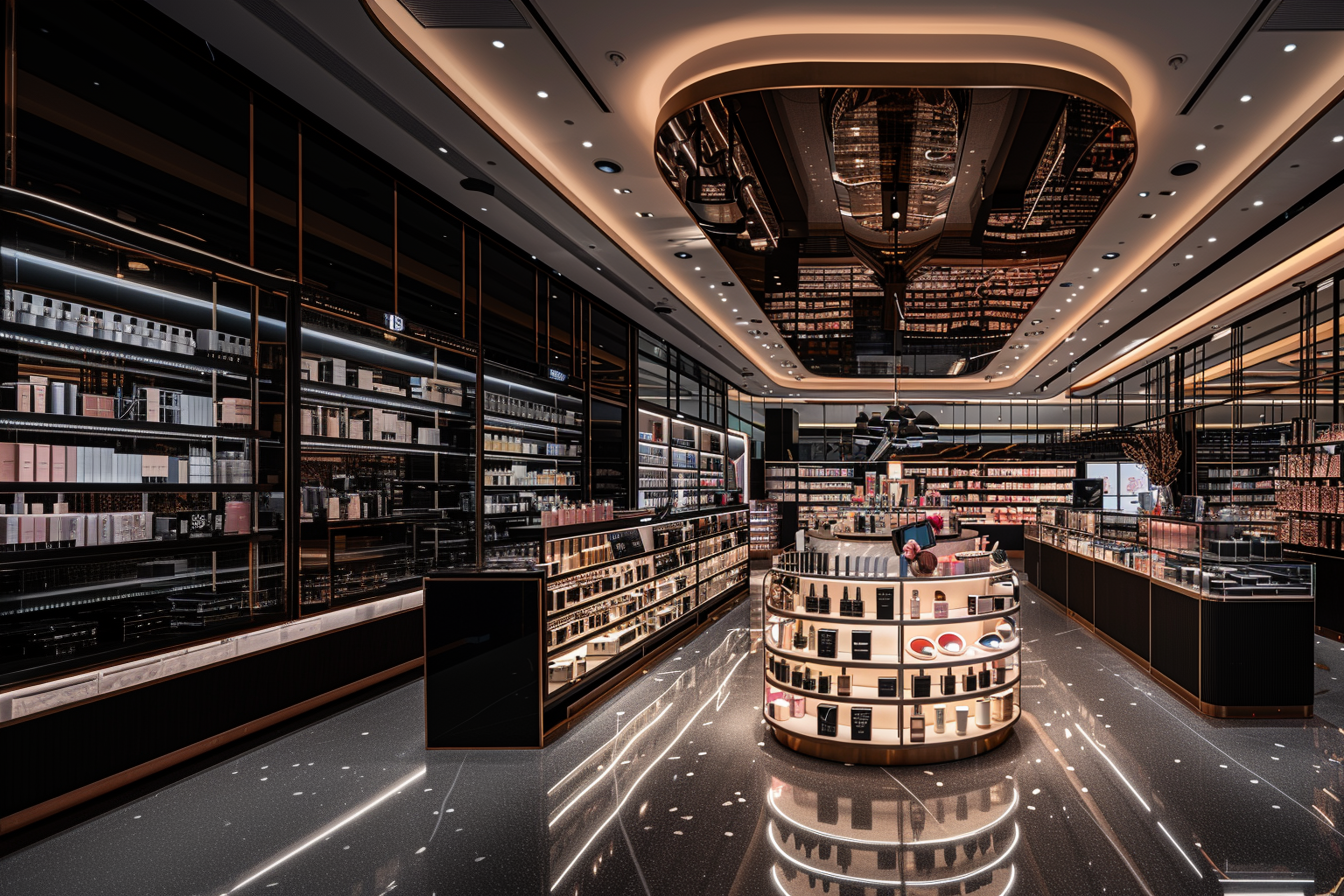 Palette de maquillage coréen incluant BB crème, rouge à lèvres, et fard à paupières aux nuances subtiles, illustrant la tendance beauté de 2024.